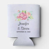 ピンクエレガントの水彩花の花束結婚の 缶クーラー (裏面)