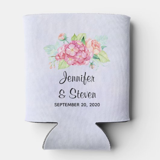 ピンクエレガントの水彩花の花束結婚の 缶クーラー (裏面)