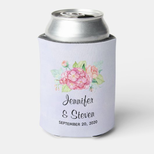 ピンクエレガントの水彩花の花束結婚の 缶クーラー (缶裏面)