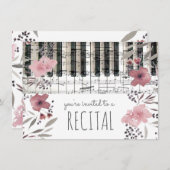 ピンクエレガントの水彩花の音楽リサイタル 招待状 (正面/裏面)