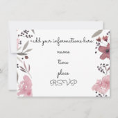 ピンクエレガントの水彩花の音楽リサイタル 招待状 (裏面)