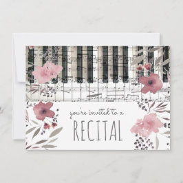 ピンクエレガントの水彩花の音楽リサイタル 招待状