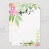 ピンクエレガントの水彩花を持つ書道 サンキューカード (正面/裏面)