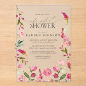 ピンクエレガントの水彩花ブライダルシャワー アクリル招待状 (正面)