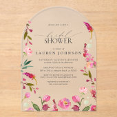 ピンクエレガントの水彩花ブライダルシャワー アクリル招待状 (正面)