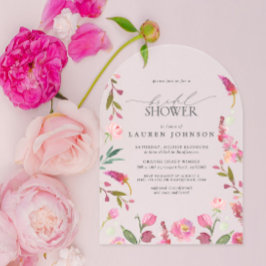 ピンクエレガントの水彩花ブライダルシャワー アクリル招待状