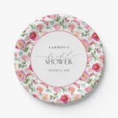 ピンクエレガントの水彩花ブライダルシャワー ペーパープレート (正面)