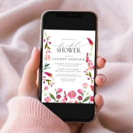 ピンクエレガントの水彩花ブライダルシャワー 招待状