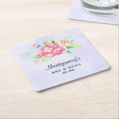 ピンクエレガントの水彩花束 スクエアペーパーコースター (アングル)