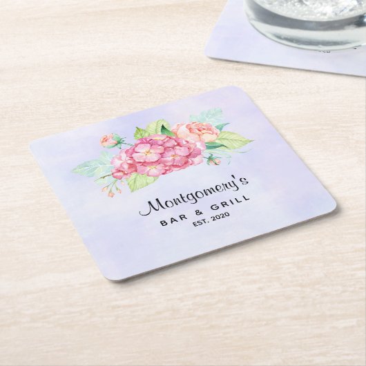 ピンクエレガントの水彩花束 スクエアペーパーコースター (アングル)