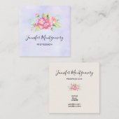 ピンクエレガントの水彩花束 スクエア名刺 (正面/裏面)