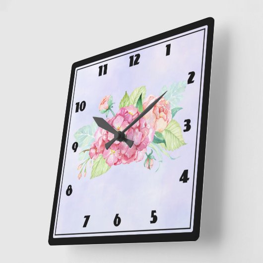ピンクエレガントの水彩花束 スクエア壁時計 (傾斜)