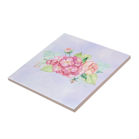 ピンクエレガントの水彩花束 タイル (側面)