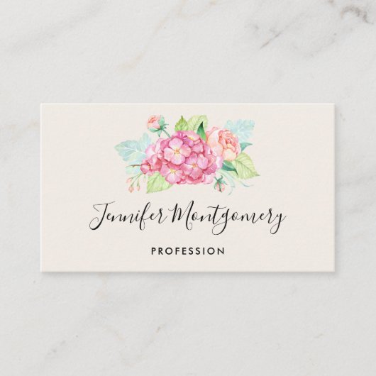 ピンクエレガントの水彩花束 名刺 (正面)