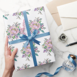 ピンクエレガントの水彩花植物園 ラッピングペーパー