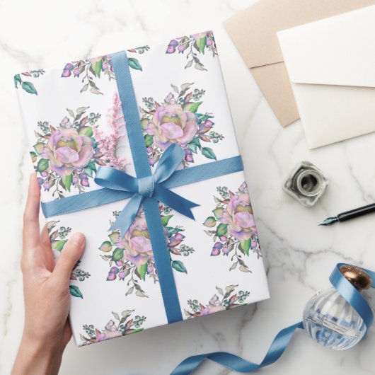 ピンクエレガントの水彩花植物園 ラッピングペーパー (ギフト)