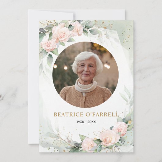 ピンクエレガントの水彩花死者発表 招待状 (正面)