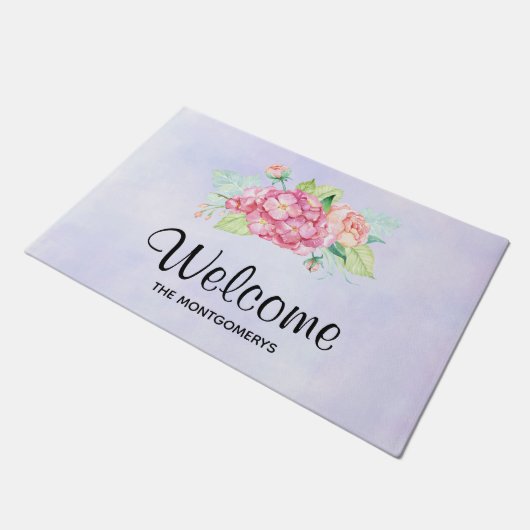 ピンクエレガントの水彩花花花束ウェルカム ドアマット (アングル)