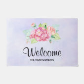 ピンクエレガントの水彩花花花束ウェルカム ドアマット (正面)