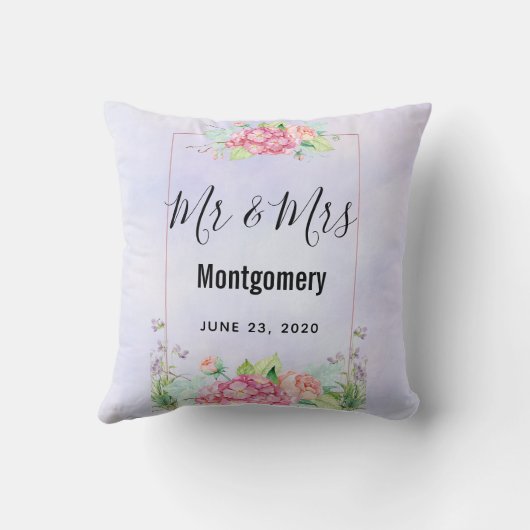 ピンクエレガントの水彩花花花束氏&ミセス クッション (裏面)