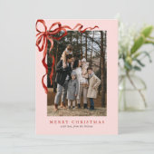 ピンクエレガントの水彩赤い弓クリスマス2写真 シーズンカード (スタンド正面)