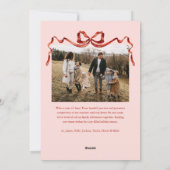 ピンクエレガントの水彩赤い弓クリスマス2写真 シーズンカード (裏面)