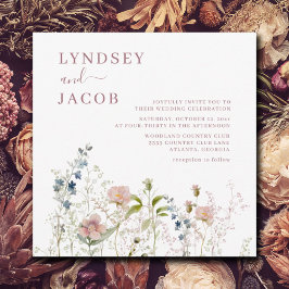 ピンクエレガントの水彩野結婚花 招待状