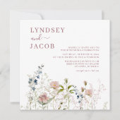 ピンクエレガントの水彩野結婚花 招待状 (正面)