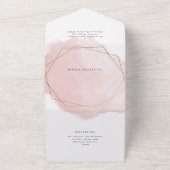 ピンクエレガントの水彩金ゴールドフレームバルミツワー オールインワン招待状 (外側)