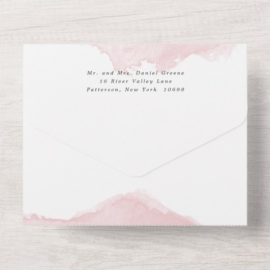 ピンクエレガントの水彩金ゴールドフレームバルミツワー オールインワン招待状 (裏面)