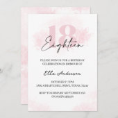 ピンクエレガントの水彩18th誕生日パーティー 招待状 (正面/裏面)