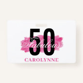 ピンクエレガントの水彩50th誕生日パーティー バッジ (裏面)