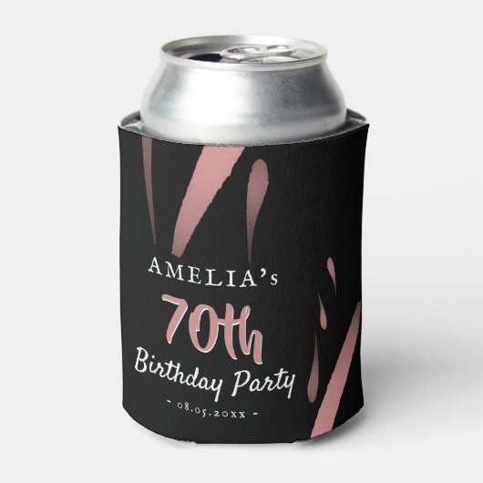 ピンクエレガントの水彩70th誕生日パーティー 缶クーラー (缶正面)