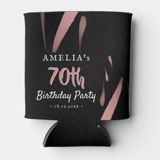 ピンクエレガントの水彩70th誕生日パーティー 缶クーラー (正面)