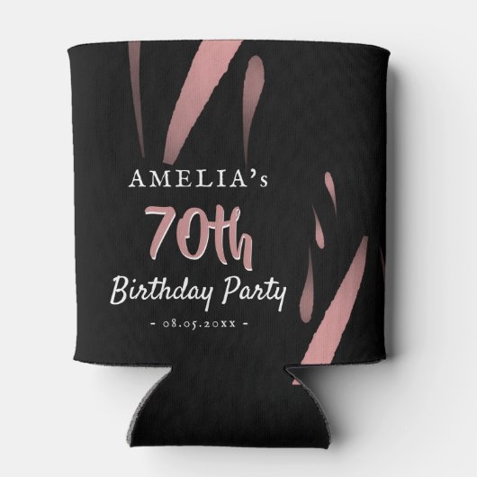 ピンクエレガントの水彩70th誕生日パーティー 缶クーラー (裏面)