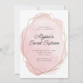 ピンクエレガントの水彩Sweet sixteen誕生日 招待状 (正面)