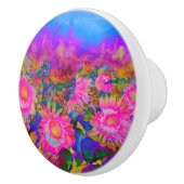 ピンクエレガントの水色のひまわり セラミックノブ (右)