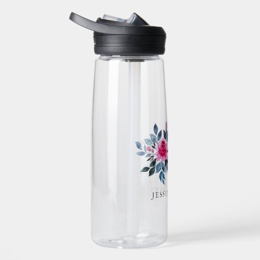 ピンクエレガントの水色のカスタム文字 ウォーターボトル (右面)