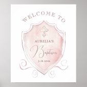 ピンクエレガントの水色のクレストバプティスウェルカム ポスター (正面)