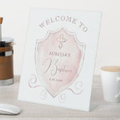ピンクエレガントの水色のクレストバプティスウェルカム 台座サイン (インサイチュ)