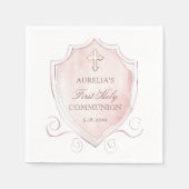 ピンクエレガントの水色のクレスト最初の聖体 スタンダードカクテルナプキン (正面)