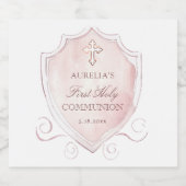 ピンクエレガントの水色のクレスト最初の聖体 スパークリングワインラベル (シングルラベル)