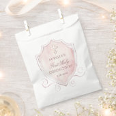 ピンクエレガントの水色のクレスト最初の聖体 フェイバーバッグ (クリップ留めされた状態)