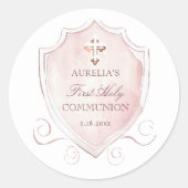 ピンクエレガントの水色のクレスト最初の聖体 ラウンドシール (正面)