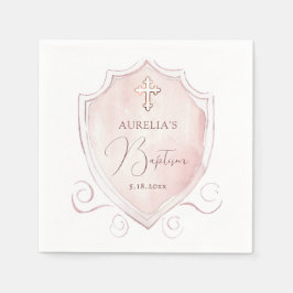 ピンクエレガントの水色のクレスト洗礼 スタンダードカクテルナプキン