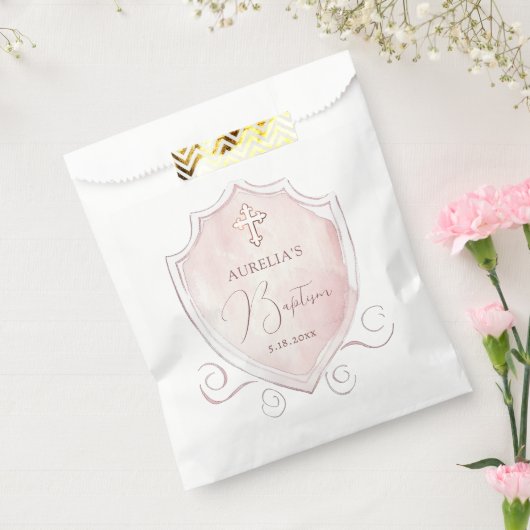 ピンクエレガントの水色のクレスト洗礼 フェイバーバッグ (封をした状態)