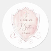 ピンクエレガントの水色のクレスト洗礼 ラウンドシール (正面)