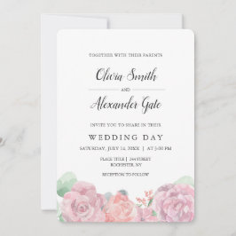 ピンクエレガントの水色のバラ結婚ズ 招待状