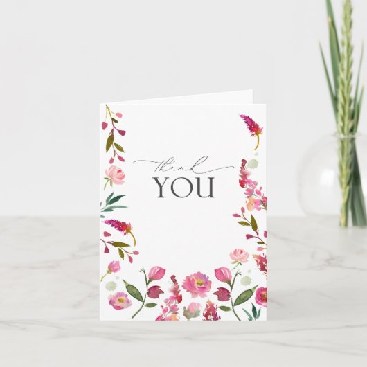 ピンクエレガントの水色の花サンキューカード サンキューカード (正面)