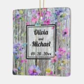 ピンクエレガントの水色の花動揺して材 セラミックオーナメント (左)